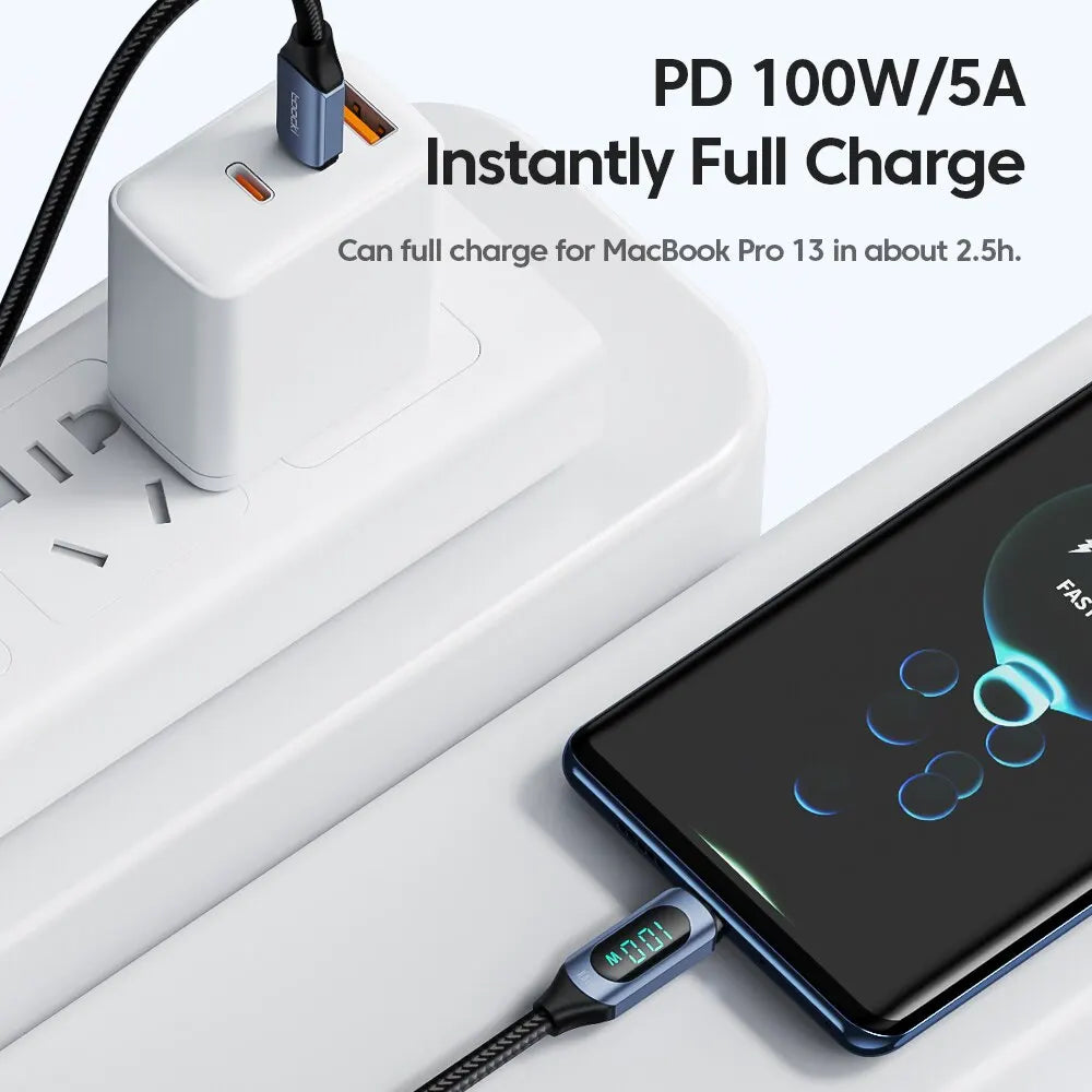 كابل Toocki Type C إلى Type C 100 وات PD شاحن سريع الشحن من USB C إلى USB C كابل عرض لهاتف Xiaomi POCO F3 Realme Macbook iPad