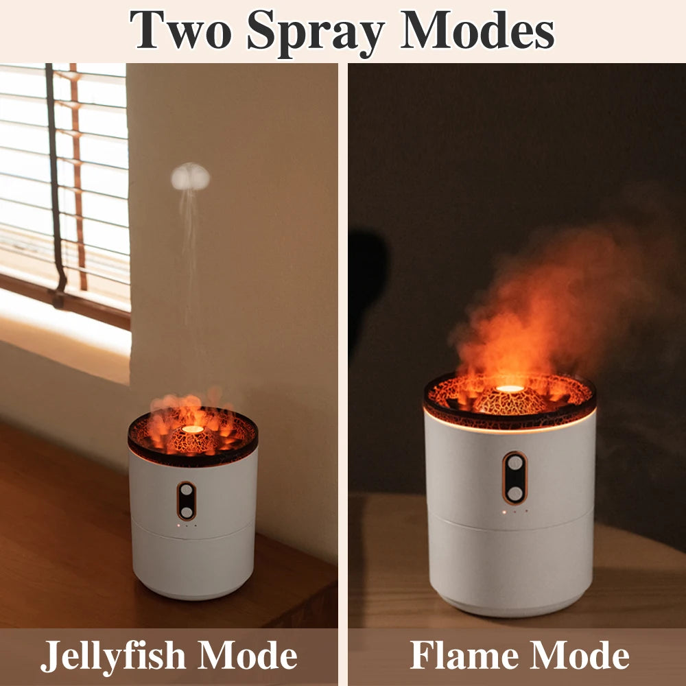 Volcano Fire Flame Air Humidifier Aroma Diffuser Essential Oil with Remote Control Jellyfish for Home Fragrance Mist Mak Smoking