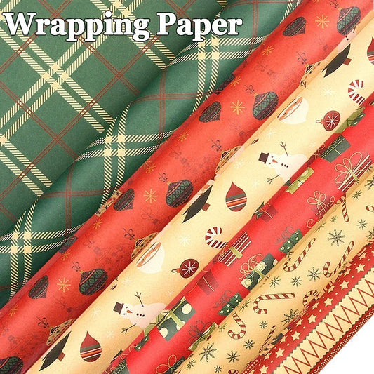 Christmas Kraft Wrapping Paper Checkered Xmas Tree Santa Claus Pattern Gift Packaging Party Christmas Diy Decoration Paperboard