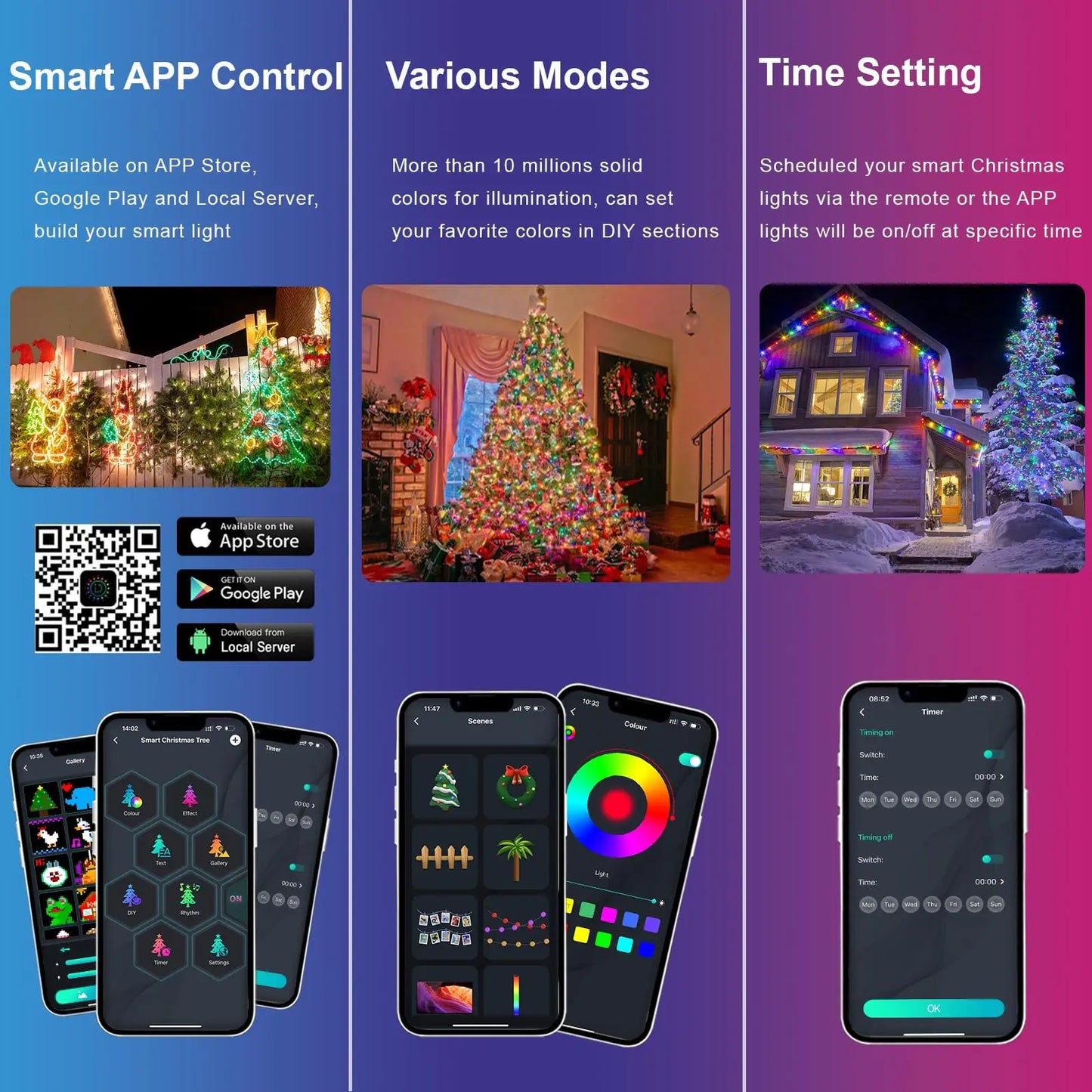 RGB LED Fairy Lights Globe String Smart Addressable USB Garlands with Bluetooth Remote Control for Outdoor Christmas Room Decor