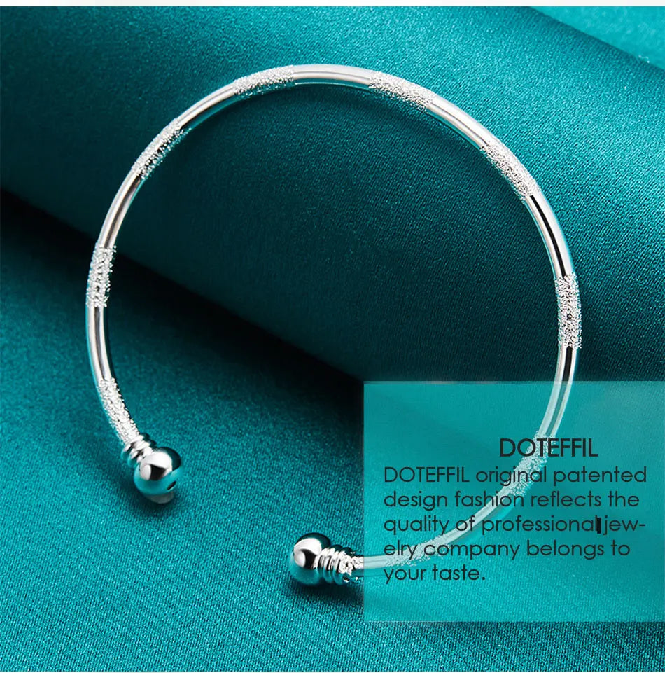 DOTEFFIL 925 Sterling Silver Double Beads Smooth Matte Cuff Bangle Bracelet For Man Woman Wedding Engagement Fashion Jewelry