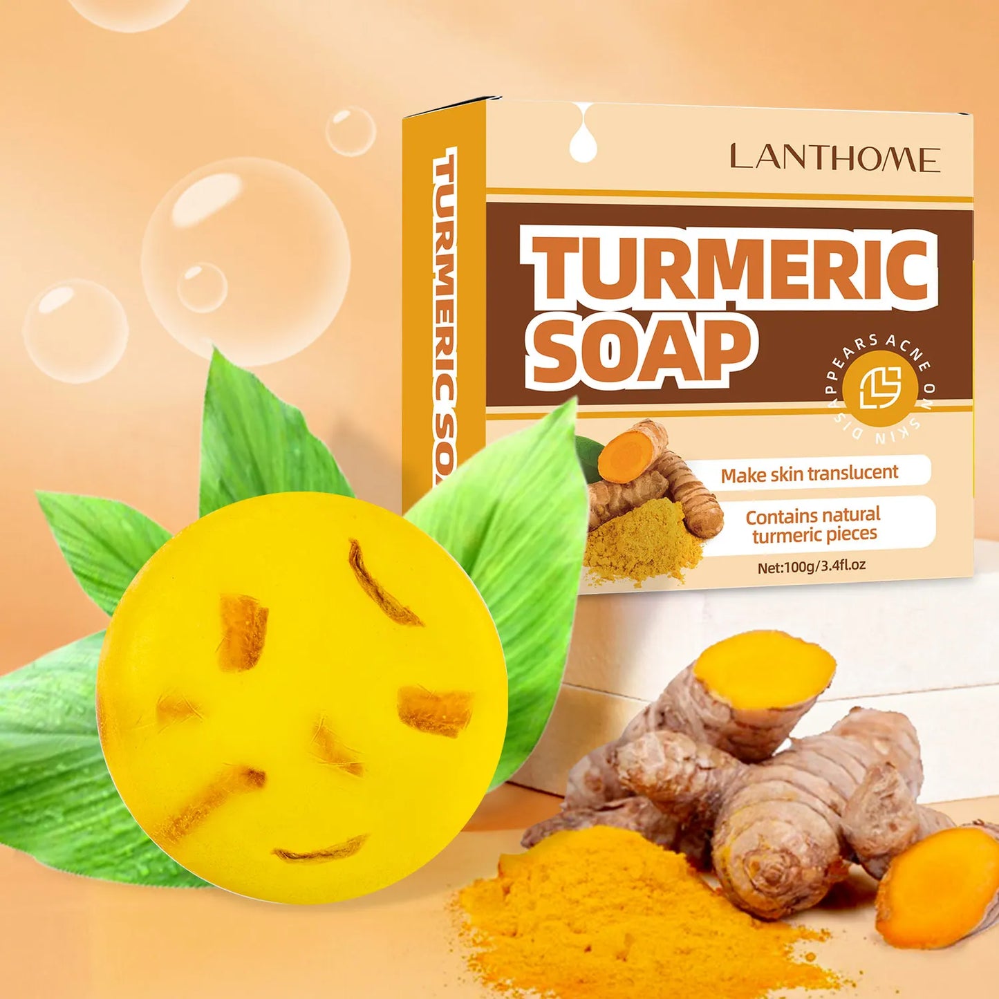 Turmeric Soap Face Deep Cleaning Anti Acne Dark Spot Ginger Handmade Whitening Moisturizing Soap For Body 100g