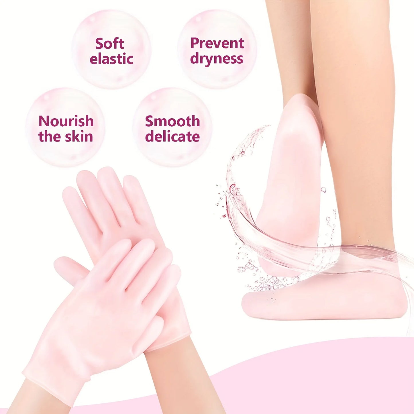 Silicone Moisturizing Gloves And Spa Socks Set, Dry Skin With Skin Care Products Hands And Feet Soft And Tender