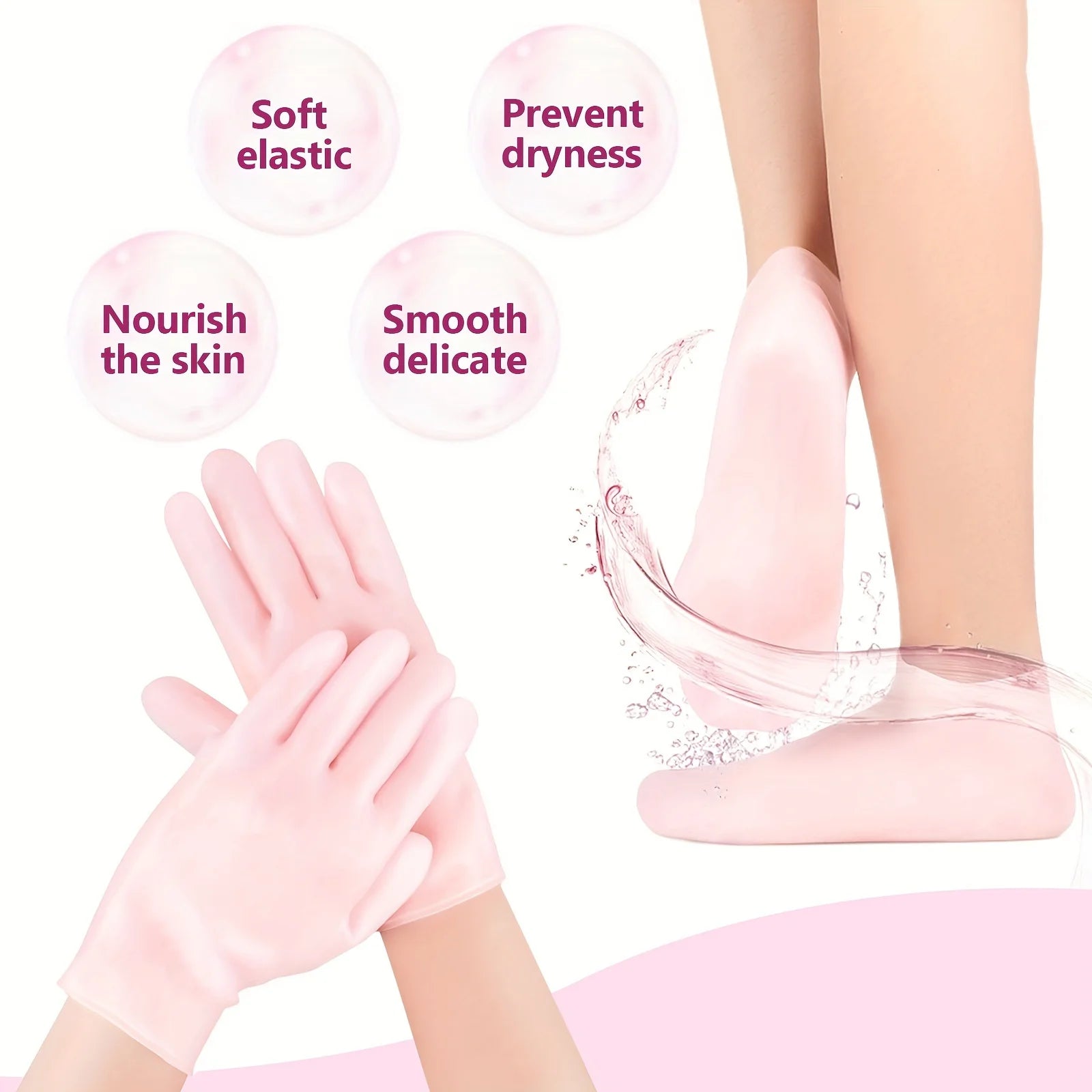 Silicone Moisturizing Gloves And Spa Socks Set, Dry Skin With Skin Care Products Hands And Feet Soft And Tender