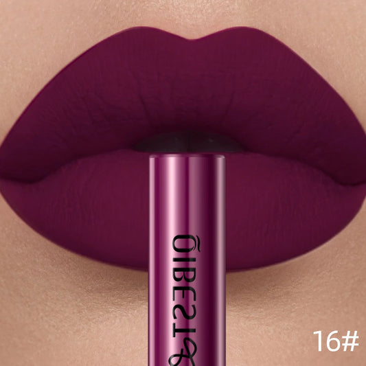 QIBEST Sexy Red Matte Lip Gloss Long Lasting Velvet Liquid Lipstick Lip Makeup Women Beauty Nonstick Cup Waterproof Lipgloss Hot