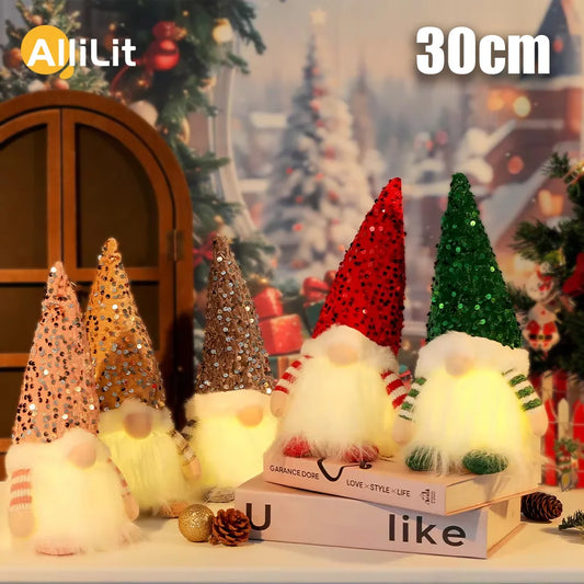 30cm Christmas Doll Elf Gnome with Led Light Christmas Decorations for Home Xmas Navidad New Year 2023 Children's Gifts