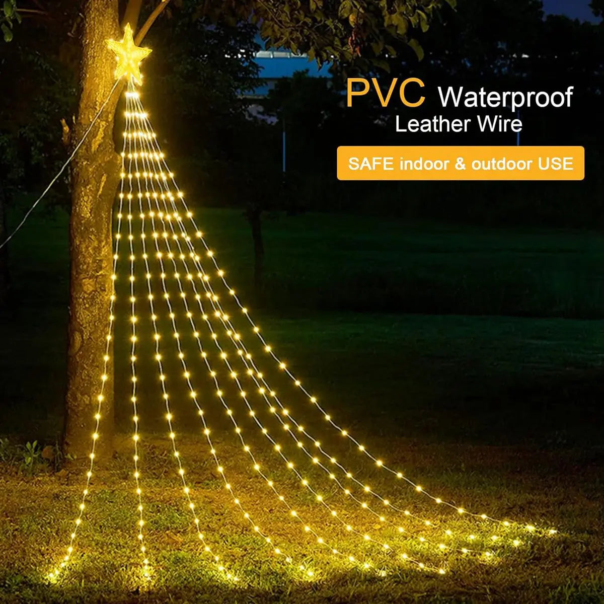 1PC 198 LED Star Waterfall Lights With 8 Modes USB Powered & Remote Control Camping Light Indoor Outdoor Christmas String Lights