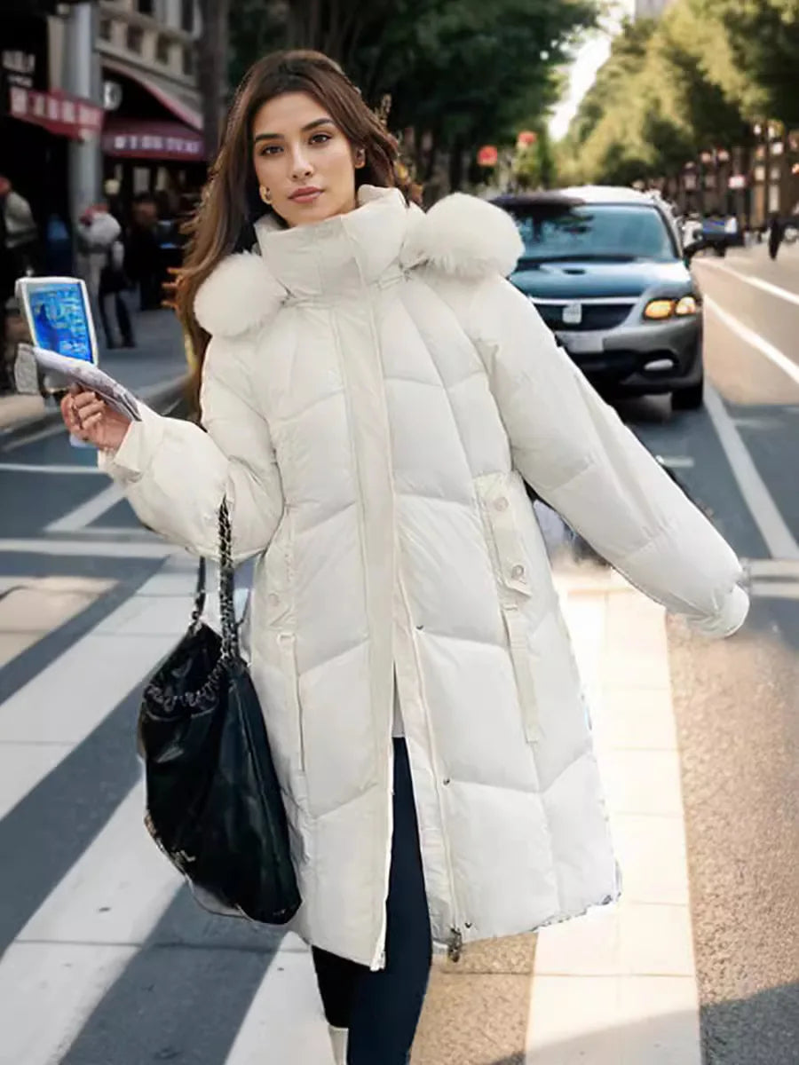 YJKDYK 2024 Winter Women's Jacket Female Fur Collar Warm Long Parkas Coats Women's High Collar Thicken Warm Cotton Jacket