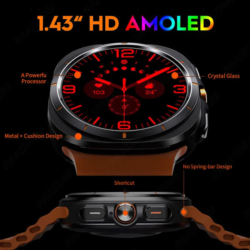 New For Galaxy Watch Ultra 7 Smart Watch Men's GPS Track 1.43" AMOLED HD Display Heart Rate Compass Smartwatch For Android iOS