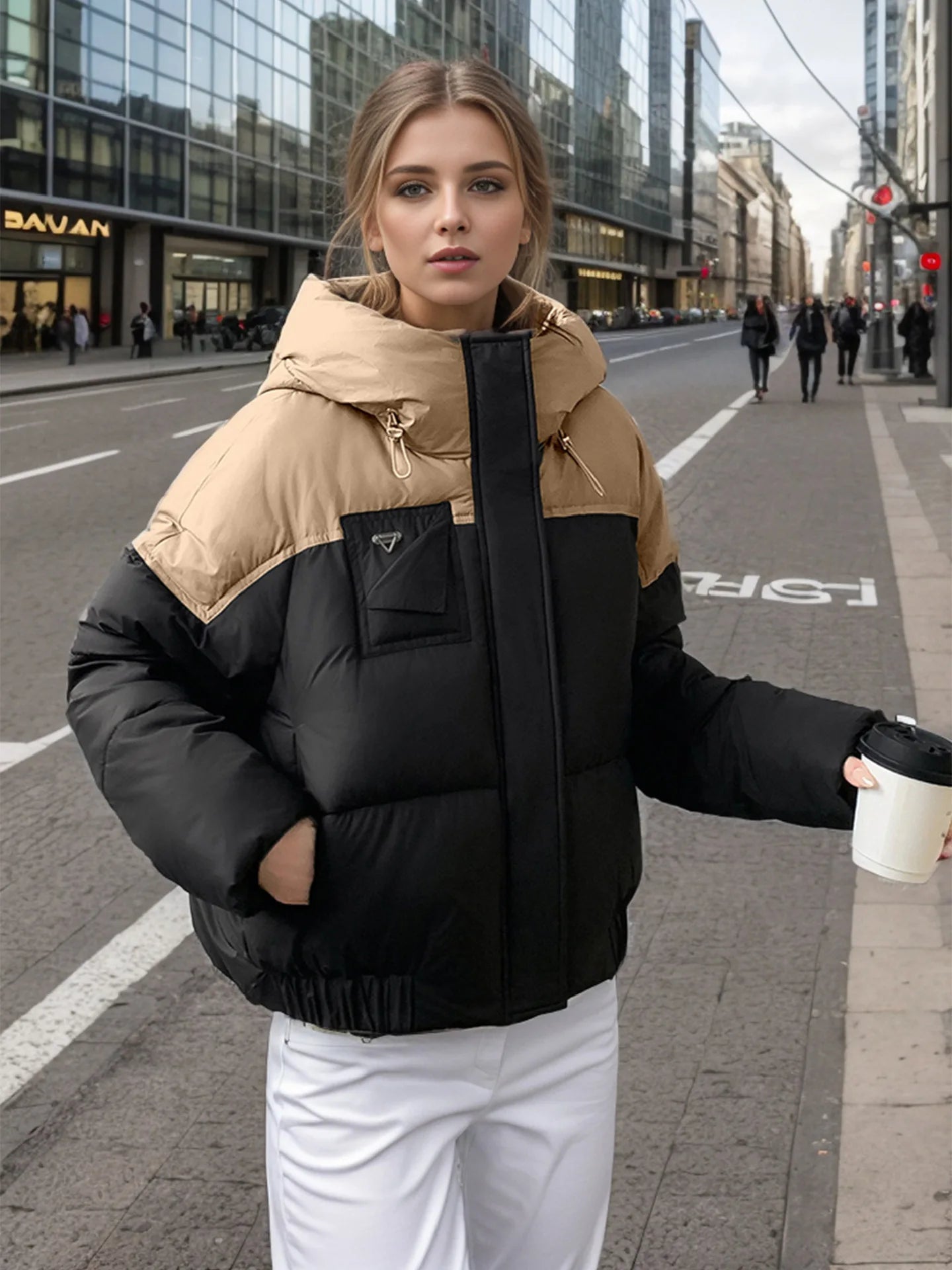 YJKDYK 2024 Winter Women's Cotton Jacket Female Contrast Hooded Thicken Warm Parkas Coats Top Women Street Fashion Jacket