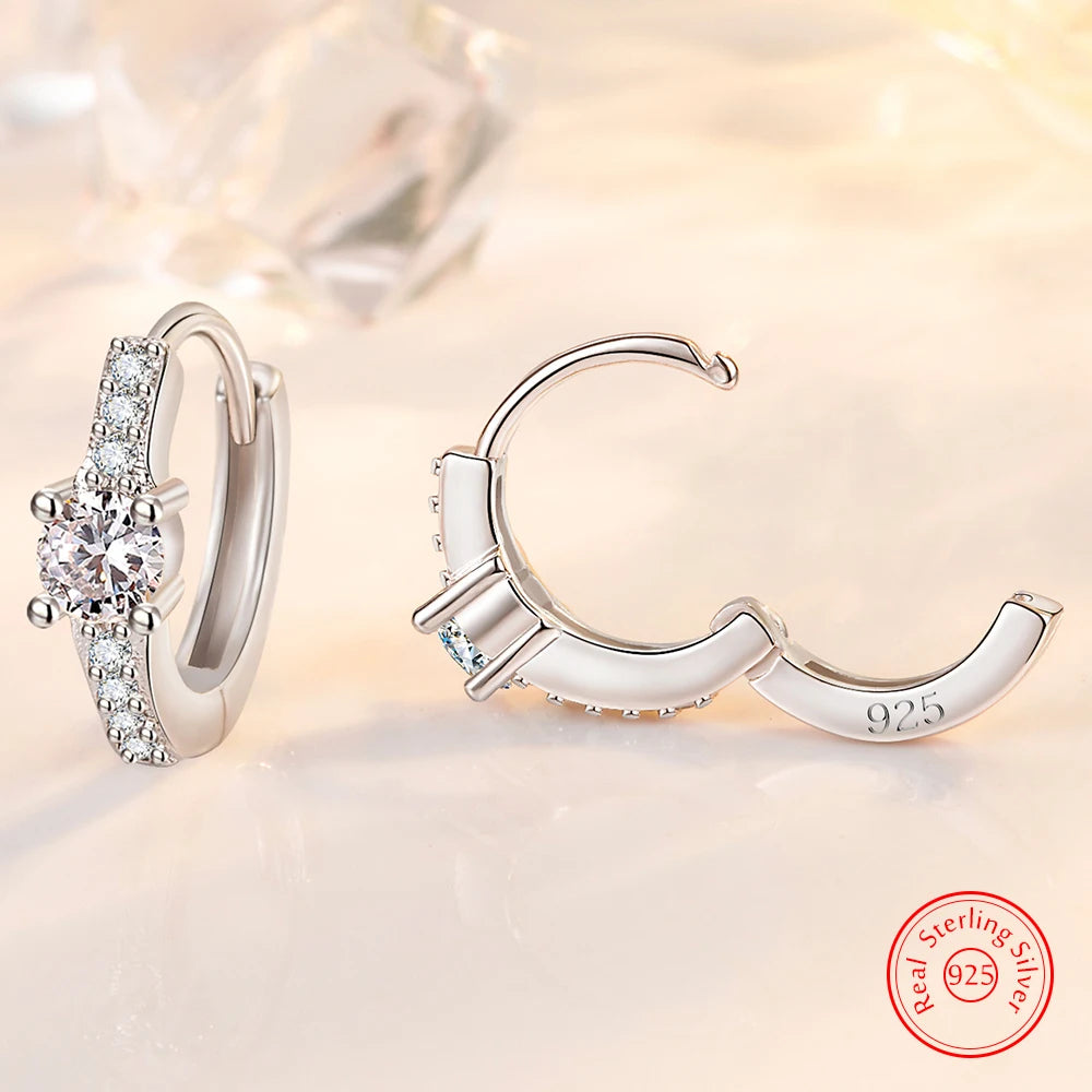 925 Sterling Silver Woman's High Quality Fashion Jewelry Crystal Hoop Earrings New XY0161