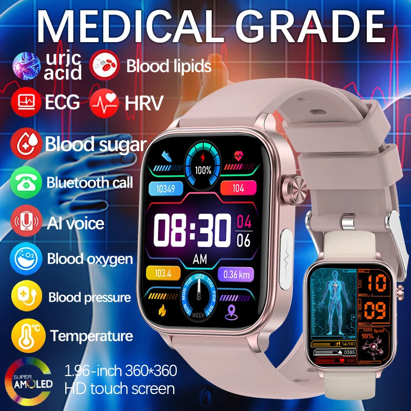 2025 Medical Grade Bulbusbow Smartwatch for Women – Blood Glucose, Lipid, Uric Acid AI Diagnostic & Menstrual Health Tracker