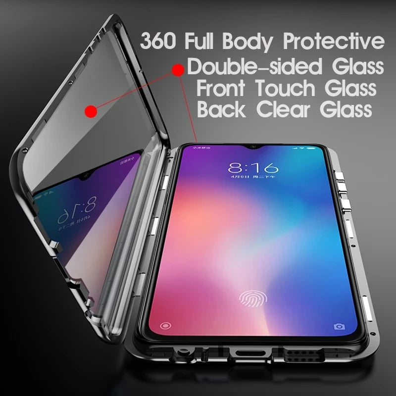 360°Full Protection Metal Magnetic Phone Case For Samsung S24 Ultra Plus S23FE A55 A35 A15 Double-Sided Glass Bumper Cover