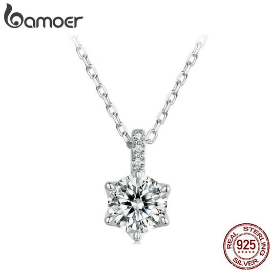 BAMOER Moissanite Pendant Necklace D Color VVS1 Lab Grown Diamond for Women Wedding Engagement 925 Sterling Silver Fine Jewelry