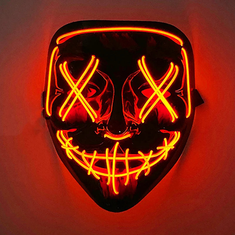 2024 Halloween Wireless Rave Mask Decor Luminous LED Purge Mask Neon Light Glowing For Carnival Dark Night