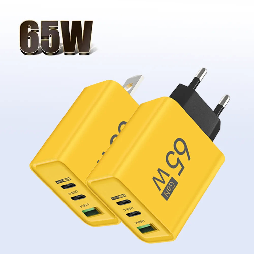 Total 65W GaN USB 充电器快速充电 Type C 手机适配器适用于 iPhone 华为快速充电 3.0 欧盟/美国插头壁式充电器