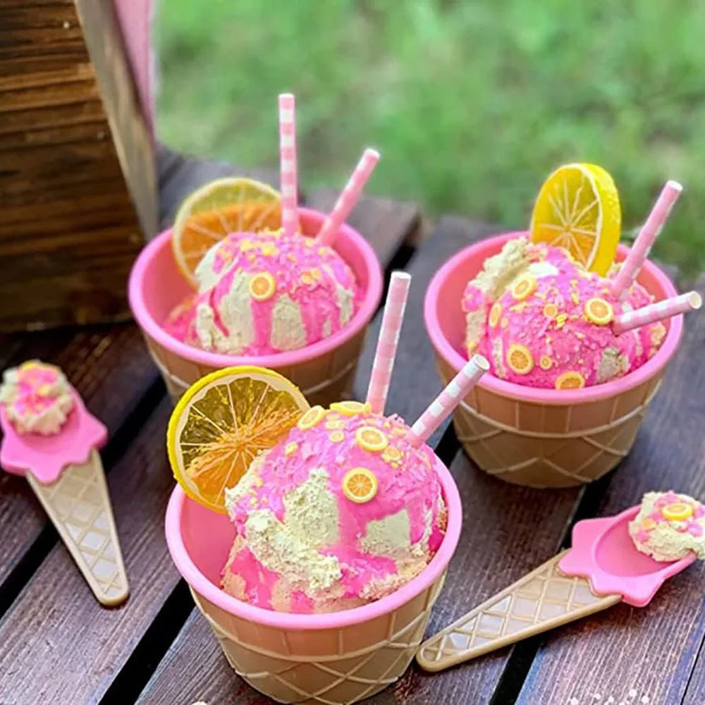 Ice Cream Cups and Ice Cream Scoop Set Summer Essential Party Ice Cream Cone Planter with Spoon Kitchen Supplies Kitchen Tools