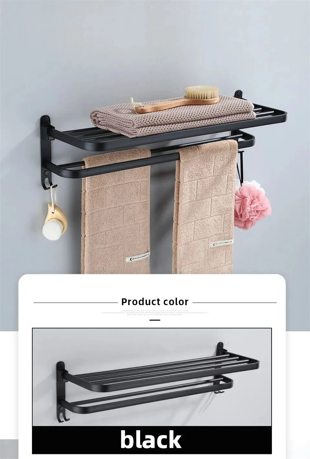 Multifunctional Aluminum Foldable Towel Rack Wall-Mounted Bathroom Item Shelf Suitable for Shower Rooms Bathroom Accessories