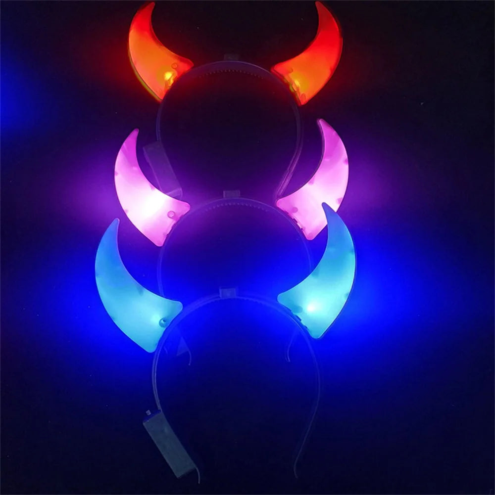 1 Pcs Unique Party Accessories Festive LED Headbands Halloween Party Headwear Glowing Devil Headwear LED Devil Horns Headband