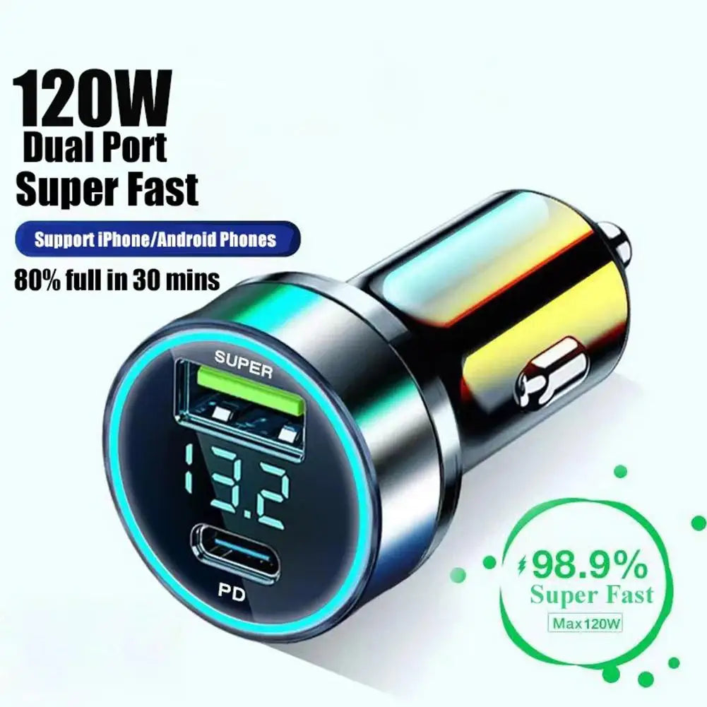 PD 20W Car Charger Super Fast Charge Adapter Type C USB 120W Portable For IPhone 14 Pro Max 13 12 11 IPad Airpods OnePlus