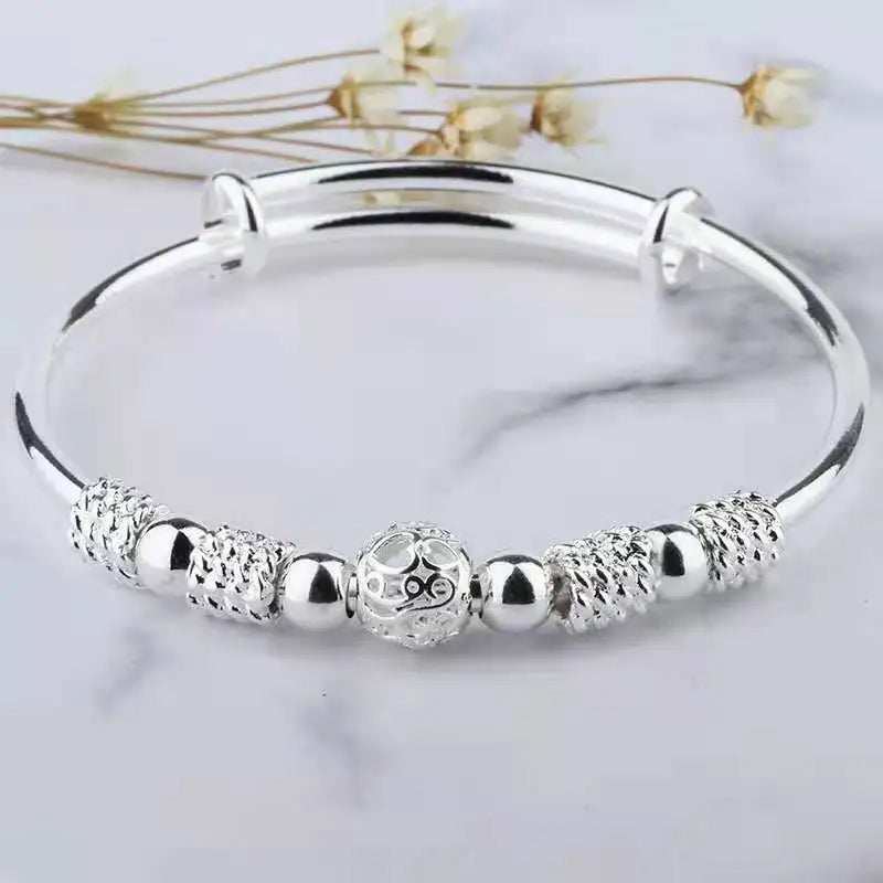 New Korean Fashion 925 Sterling Silver Lucky beads Bangles for women bracelets Luxury Designer party wedding jewelry gifts