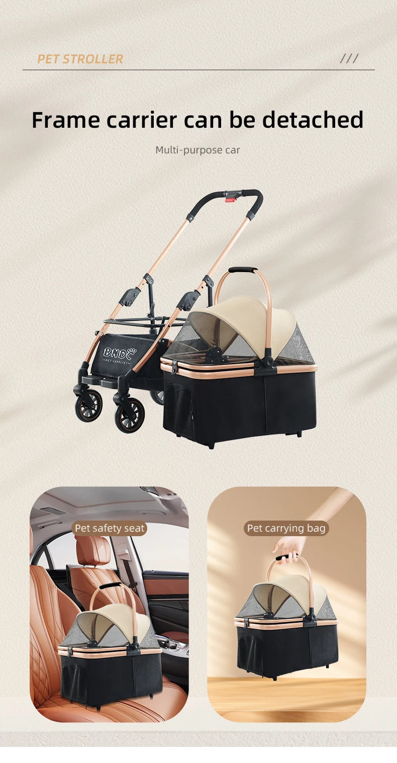 Luxury Dog Cat Trolley All-in-one Folding Outdoor Use Pet Stroller for Dog and Cat 2 in 1 Pet Cart Dog Stroller