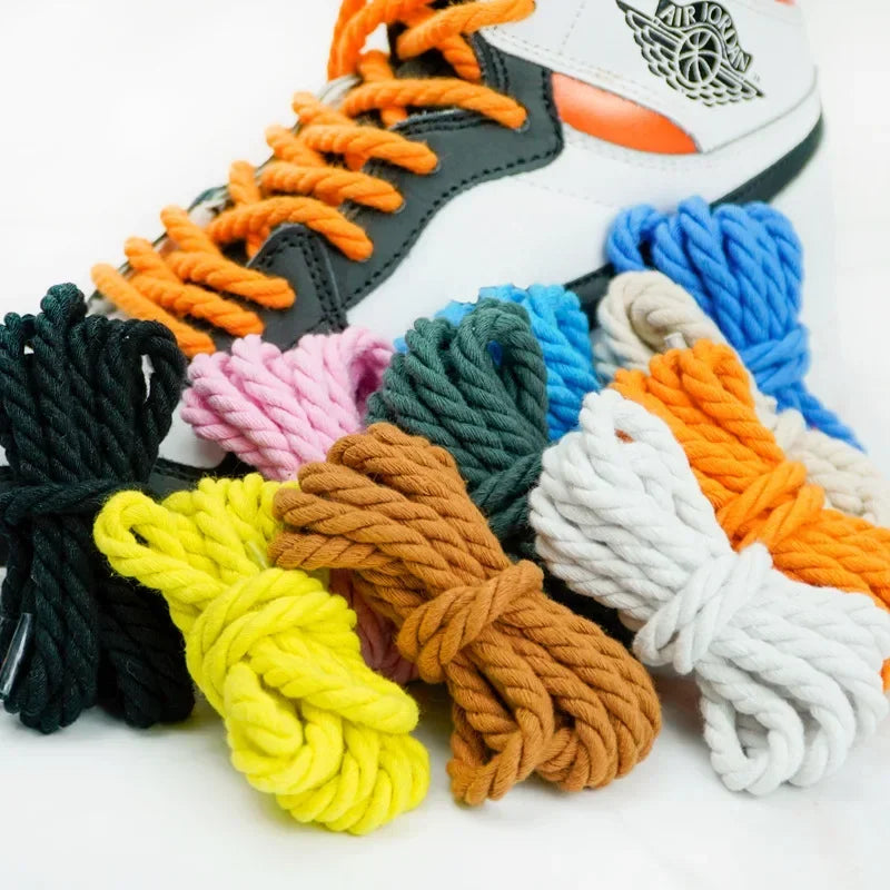 New 1 Pair Round Shoelaces 0.6CM Thicker Cotton Shoelace Twisted Rope Laces Sneakers Boots Shoe Laces for Shoes for AF1/AJ1