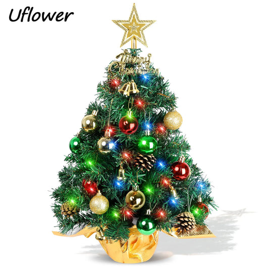 Hot Sale 60cm Christmas Tree Home Decoration PVC Artificial Xmas Ornaments Desktop Christmas Tree Party New Year 2024 With light