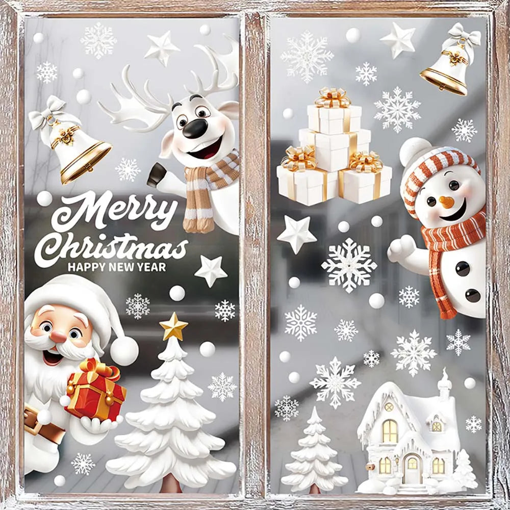 9pcs/set Christmas Window Stickers Xmas Tree House Snowflake Glass Decal Merry Christmas Decoration Home Navidad 2025 Gifts Noel