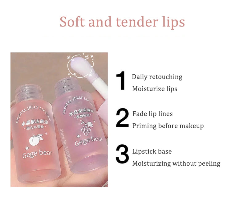 Crystal Jelly Lip Oil Hydrating Plumping Lip Gloss Coat For Cute Makeup Lipsticks Tinted Clear Serum Fruit Lip Balm Cosmetics