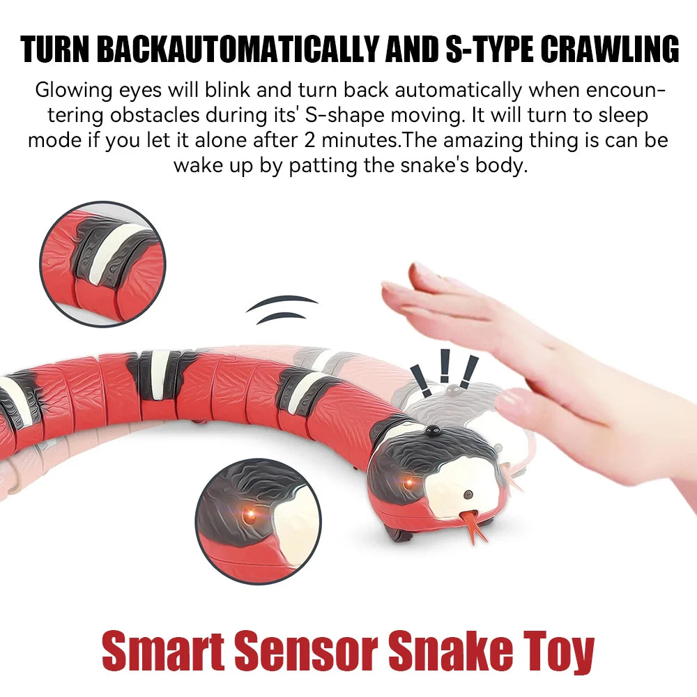 Bulbusbow Rechargeable Smart Sensor Snake Toy for Cats & Dogs – Interactive, Automatic Obstacle-Sensing Pet Toy & Children's Gift – Safe ABS Plastic, USB Charging, Realistic Design