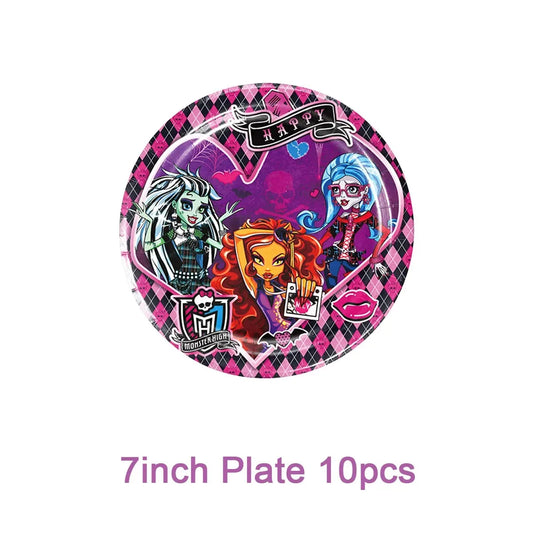 Monster Spirit High School Birthday Party Plates Cups Disposable Tableware Supplies Background Decoration Balloon Girl Baby Gift