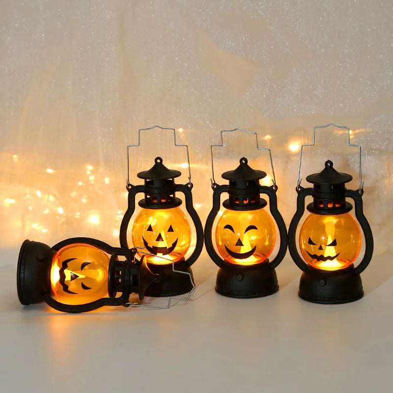 Halloween LED Pumpkin Lamp Ghost Lamp Horror Candle Lamp Retro Small Oil Lamp Horror Props  Halloween Decorations For Home