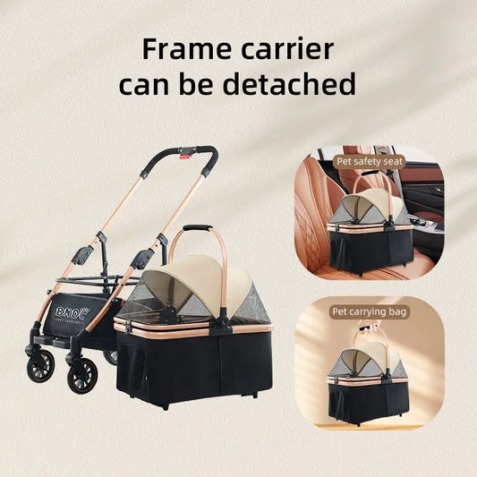 Luxury Dog Cat Trolley All-in-one Folding Outdoor Use Pet Stroller for Dog and Cat 2 in 1 Pet Cart Dog Stroller