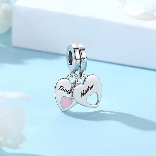 Original 925 Sterling Silver Charms Love Heart Mom Mother's Day Beads Pendant Fit Pandora Bracelets Necklaces Women DIY Jewelry