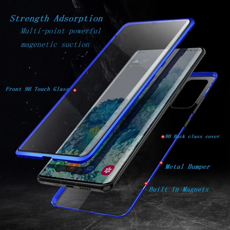 360°Full Protection Metal Magnetic Phone Case For Samsung S24 Ultra Plus S23FE A55 A35 A15 Double-Sided Glass Bumper Cover