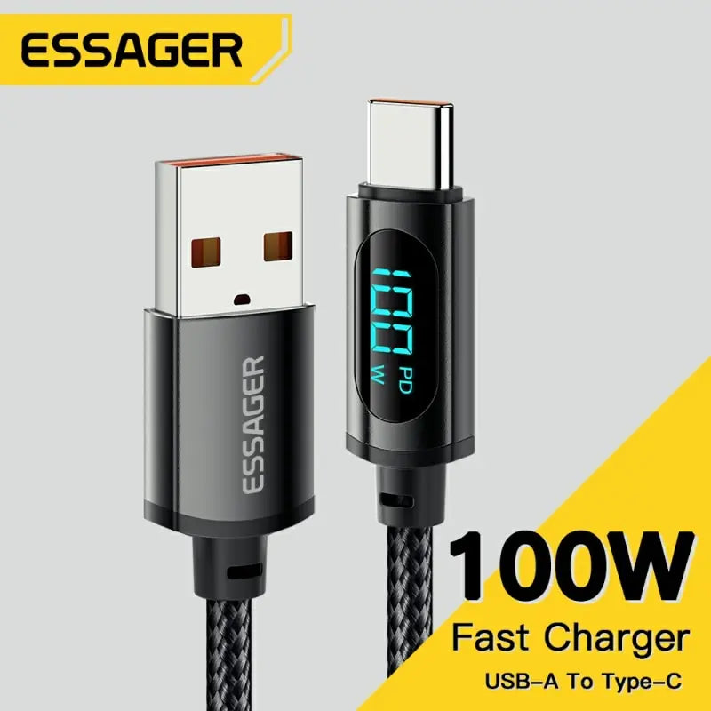 كابل Essager USB Type C لهاتف Huawei Honor Xiaomi Samsung Super Charge 66W/100W شحن سريع كابل بيانات USB C سلك سلك