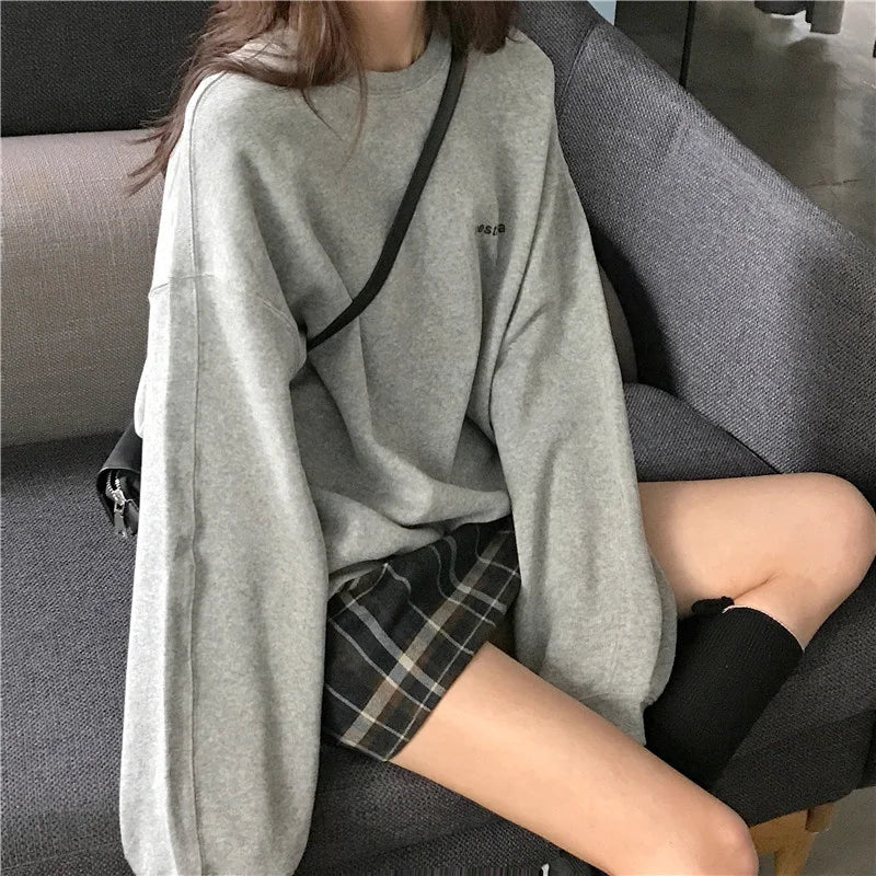 Hoodie Women Letter T-shirt Summer Korean Fashion Thin Chic Long Sleeve Top Women's Sweatshirts Loose Cool Pullover Y2k Clothes