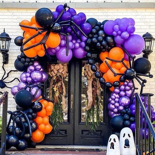 255Pcs Halloween Balloons Arch Metal Purple Lotus Orange Black Spider Balloon Garland for Birthday Halloween Home Party Decorati