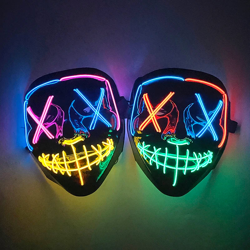 Halloween LED Purge Neon Light Up Mask Costumes Cosplay Mask With LED Gloves Women Men Halloween Decor Full Face Glowing  Mask