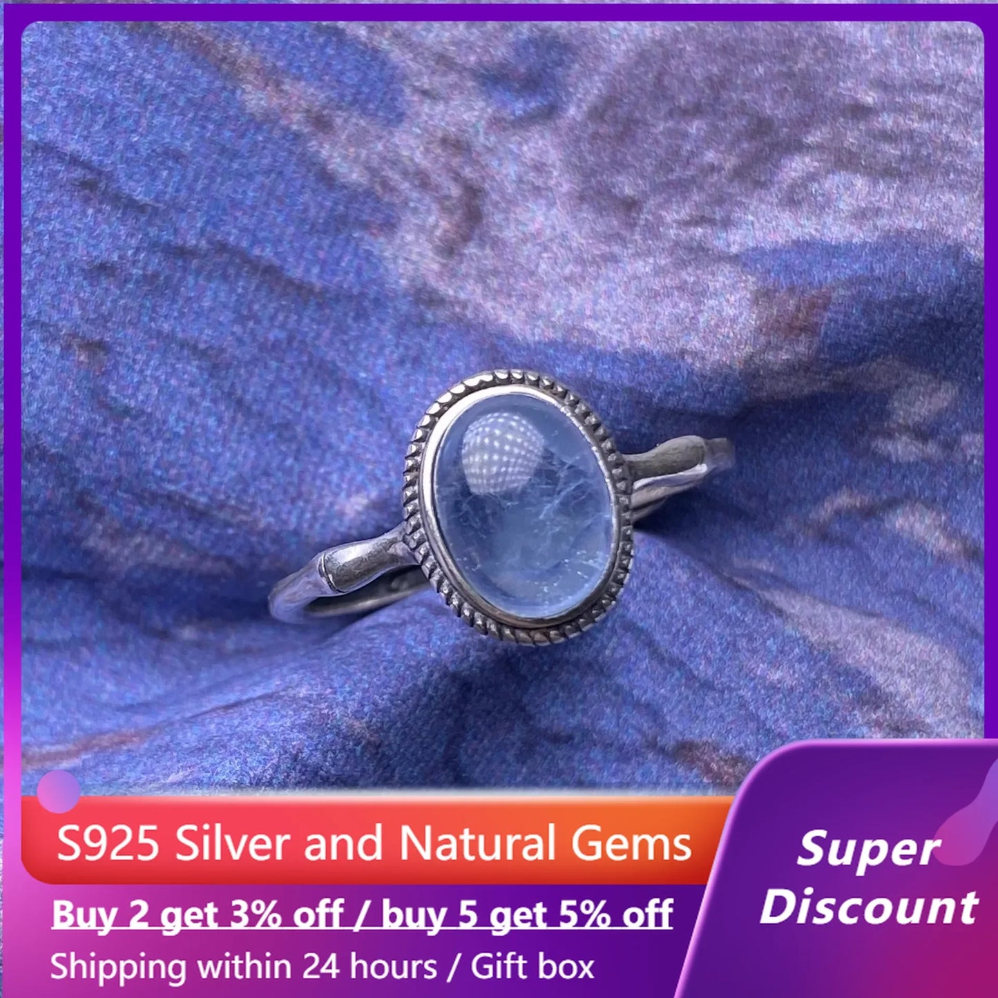 HOYON Natural Aquamarine Ring s925 Sterling Silver Vintage Nepalese Bamboo Women's Ring Valentine's Day Gift Jewelry Never Fade