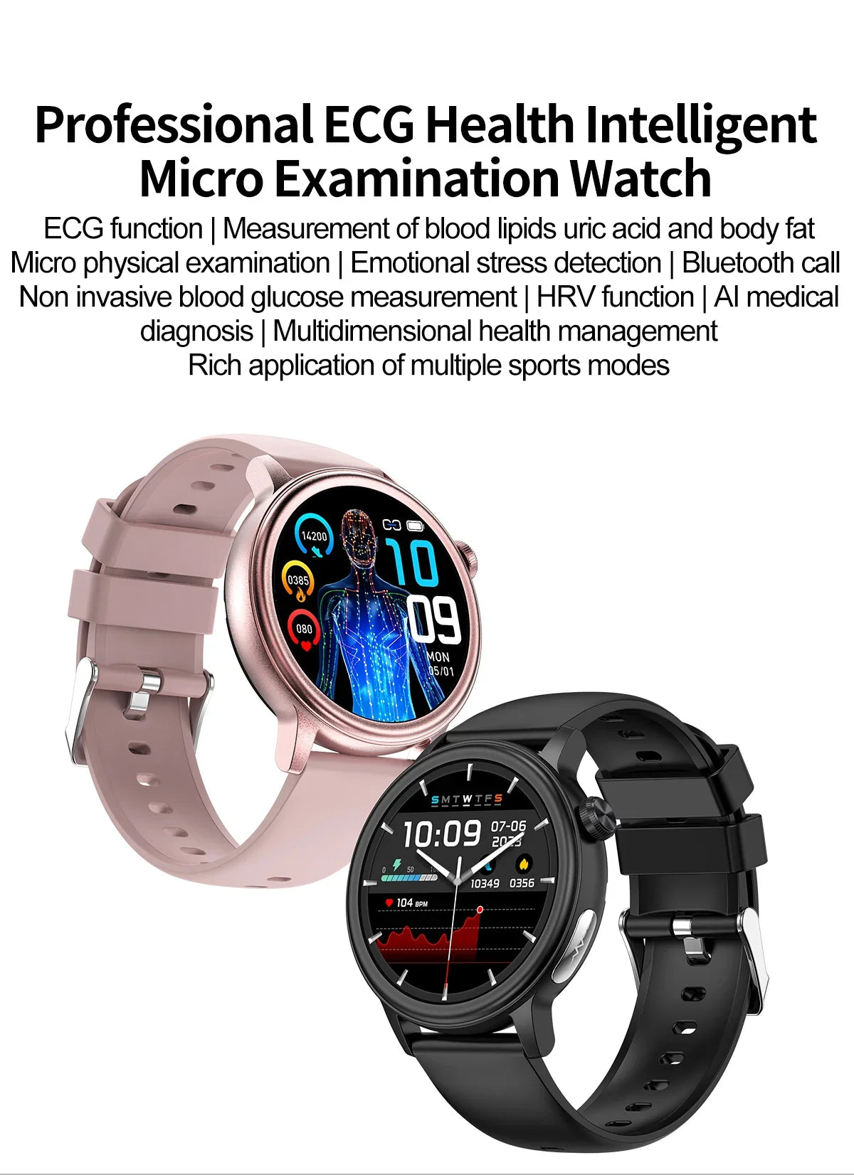 Bulbusbow 2025 Medical Grade Blood Sugar Health Smart Watch for Women - ECG + PPG Monitoring, Bluetooth Call, Temperature Tracking