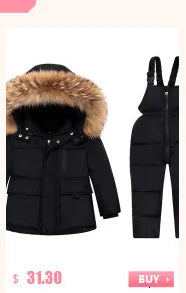 New Girls clothing Winter Warm down Cotton Jackets Children parka faux Fur Collar Coat Girl Thicken overalls Hooded kids Clothes