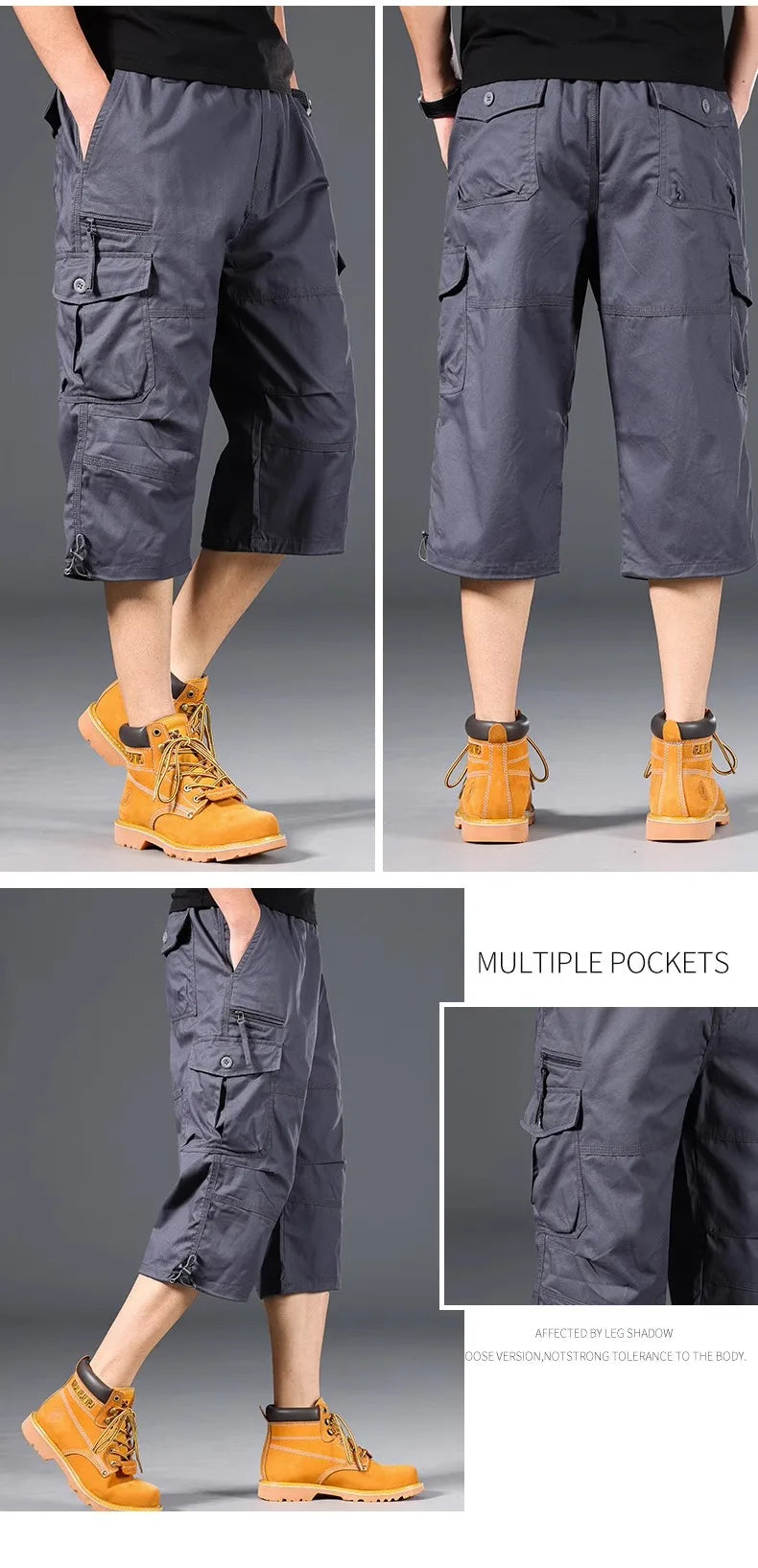 Summer Men's Cargo Shorts Loose Casual Below Knee Pants Elastic Waist Plus Size Outdoor Jogging Tactical Capri Pants