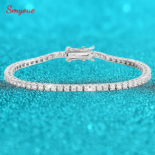 Smyoue 2MM D Color 100% Real Moissanite Tennis Bracelet for Women Lab Diamond Original Silver 925 Jewelry Hip Hop Party Chain