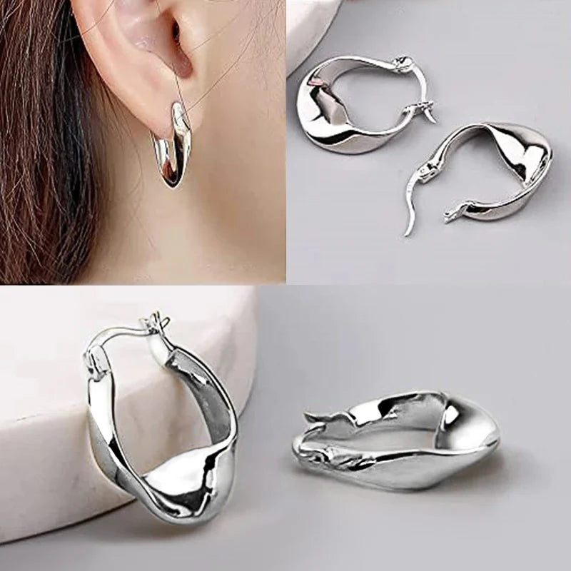 Bulbusbow Huitan Geometric Metal Hoop Earrings for Women in Gold and Silver Color