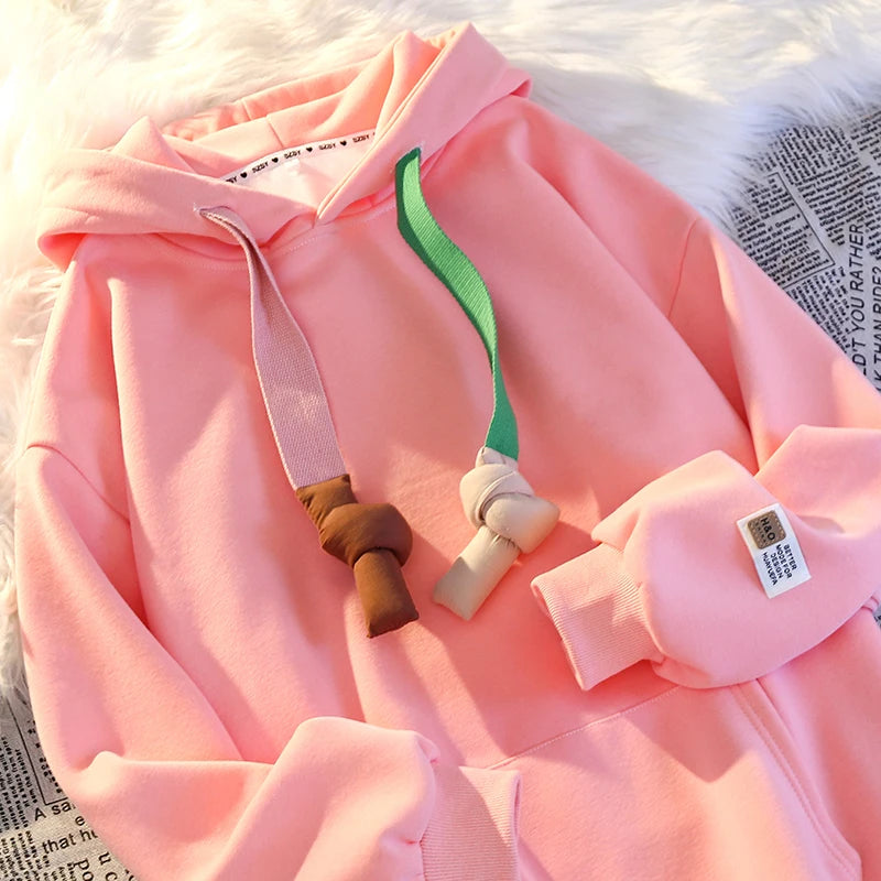 100% Cotton High Quality Candy Color Cute Kawaii New in Hoodies Sweatshirts for Women Winter Spring Japanese Streetwear Hoodie