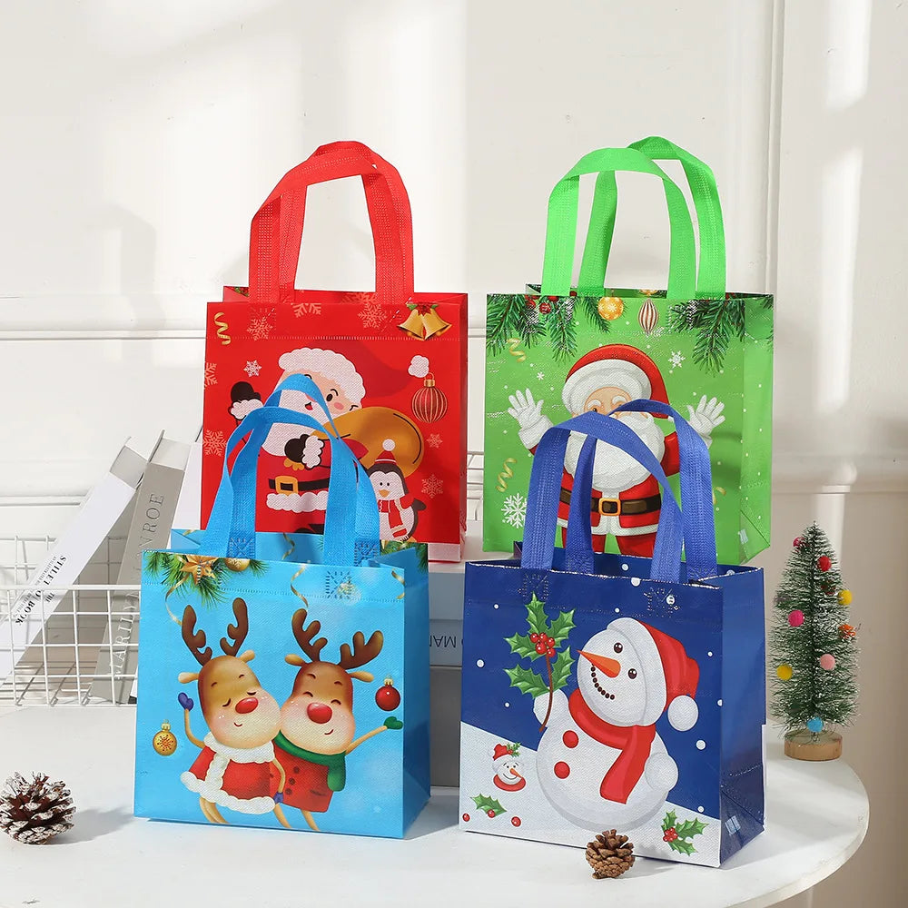 4Pcs Christmas Fabric Waterproof Cosmetic Clot Candy Bag Non-wovenh Packaging New Year Party Folding Storage Bag for Gifts