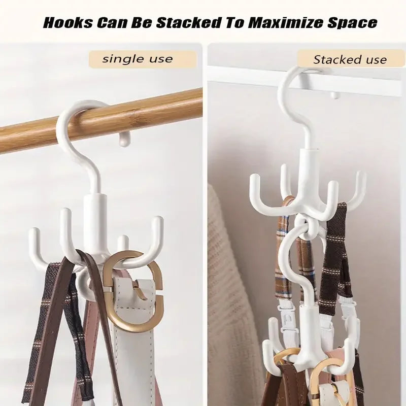 1pc Multifunctional Rotating Plastic Hook Punch Free 4-Claw Rotation Coat Hanger Belt Organizer Wardrobe Belt Hanger