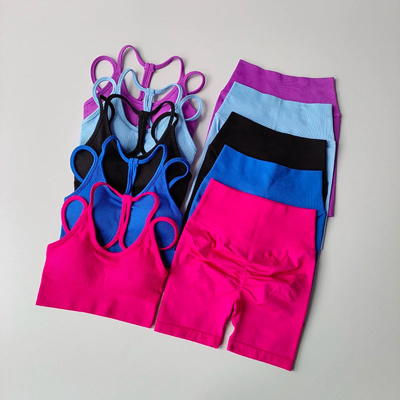 2PCS Seamless Women Yoga Set | Sport Bra & High Waist Shorts for Gym | Bulbusbow